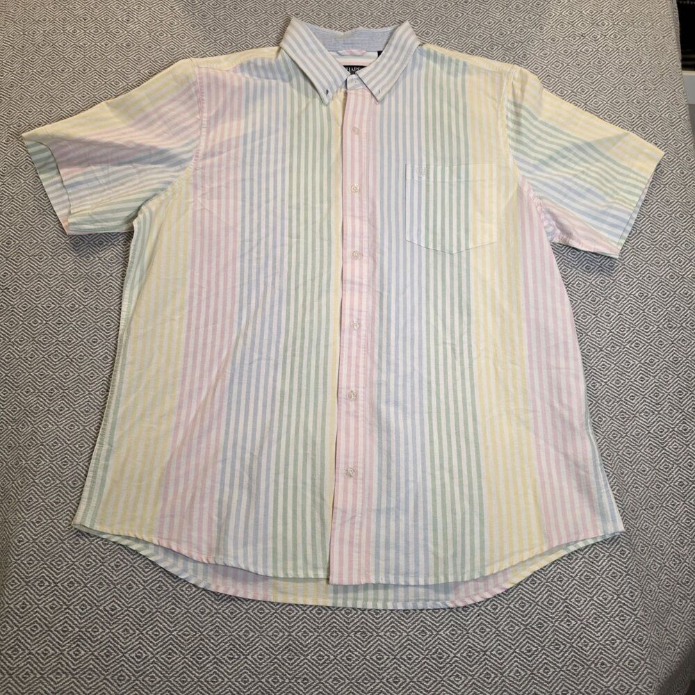 Chaps Vintage Pastel Rainbow Stripe Button Down Shirt Men’s XL